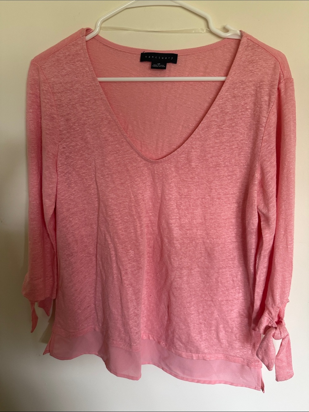 Sanctuary Rose Pink V-Neck Long Sleeve Tie-Sleeve Top